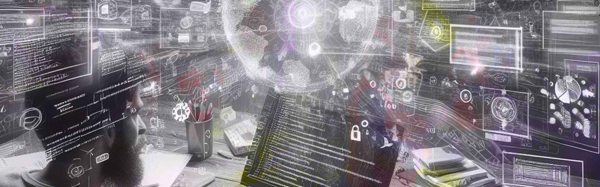 Imagen donde se observa un equipo de computo antiguo en un escritorio futurista.